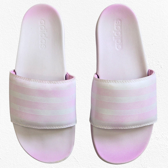 Adidas Adilette Comfort Slides Pink White Striped Slip-On Sandals Size 9 - Picture 3 of 14